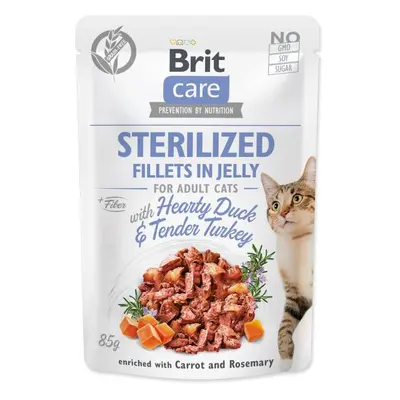 Kapsička Brit Care Cat Sterilized kachna a krůta, filety v želé 85g