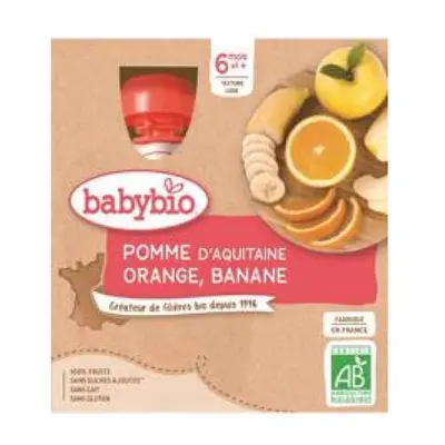 BABYBIO Jablko pomeranč banán (4x 90 g) - ovocný příkrm