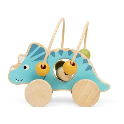 Bigjigs Toys Triceratops na kolečkách s korálkovým bludištěm