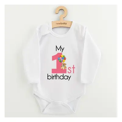 Dětské body s potiskem New Baby My first birthday pink 86 (12-18m)