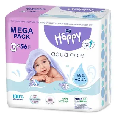 3x Bella Happy Baby Ubrousky vlhčené mega pack Aqua care 56 ks