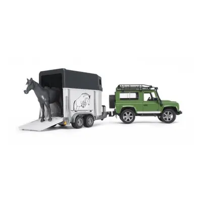 Bruder 02592 Land Rover Defender s přepravníkem na koně a koníkem