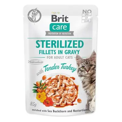 Kapsička Brit Care Cat Sterilized krůta, filety v omáčce 85g