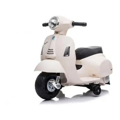 Elektrická motorka Vespa GTS, bílá, s pomocnými koly, Licencované, 6V Baterie, 30