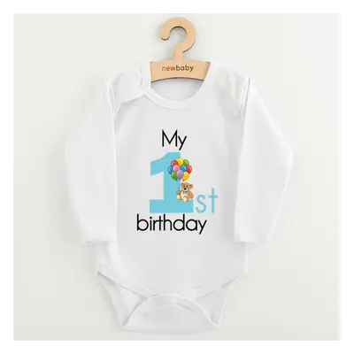 Dětské body s potiskem New Baby My first birthday blue 80 (9-12m)