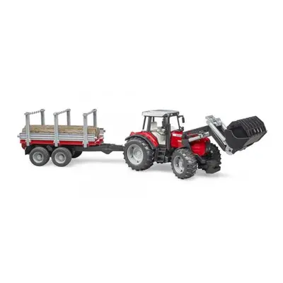 Bruder 02046 Massey Ferguson 7480 s čelním nakladačem a přepravníkem dřeva