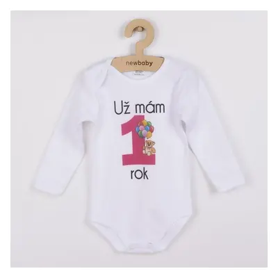 Body s potiskem New Baby Už mám 1 rok růžové - dárkové balení 80 (9-12m)