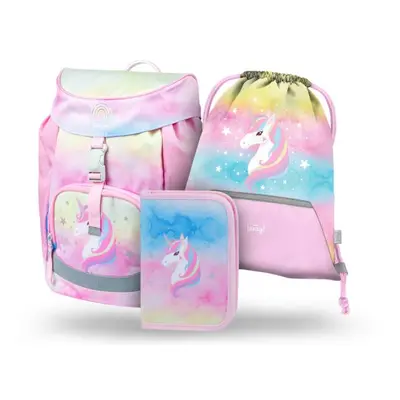 BAAGL SADA 3 Airy Rainbow Unicorn: batoh, penál, sáček