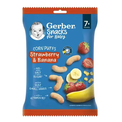 GERBER Snacks kukuřičné křupky jahoda a banán 28 g, 7+