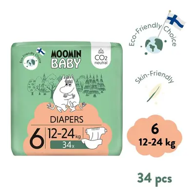 Moomin Baby 6 Maxi 12–24 kg (34 ks), eko plenky