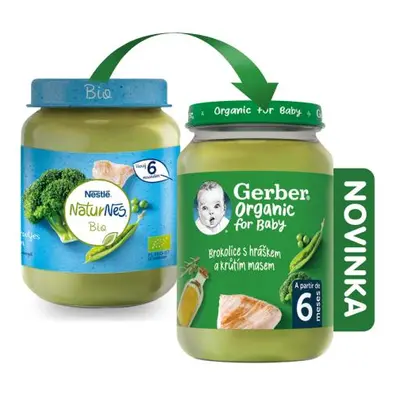 GERBER Organic dětský příkrm brokolice s hráškem a krůtím masem 190 g