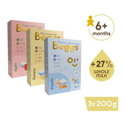 Beggs Mix kaší s plnotučným mliekom, 600 g (3x 200 g)