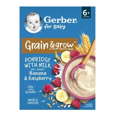 GERBER Kaše mléčná pšeničně-ovesná banán a malina 200 g, 6+