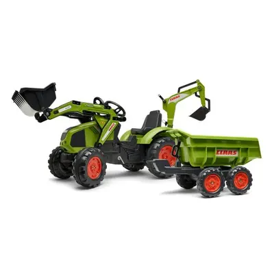 Falk Šlapací traktor 1010W Claas Axos s nakladačem, rýpadlem a vlečkou