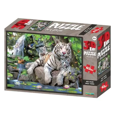 PRIME 3D PUZZLE - Bílé tygři 63 dílků