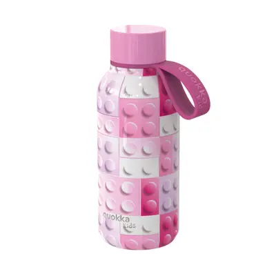 Quokka Nerezová termoláhev Solid Kids s poutkem Pink Bricks 330 ml