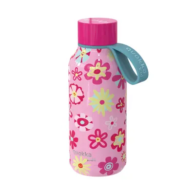 Quokka Nerezová termoláhev Solid Kids s poutkem Flowers 330 ml