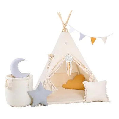 ELIS DESIGN Set teepee stan Krémový s bambulkami varianta: luxury