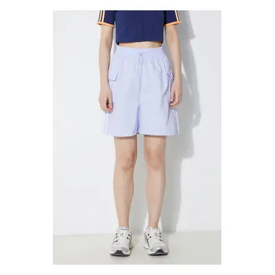 Kraťasy adidas Originals 3S Cargo Shorts dámské, fialová barva, s aplikací, high waist, JH1075