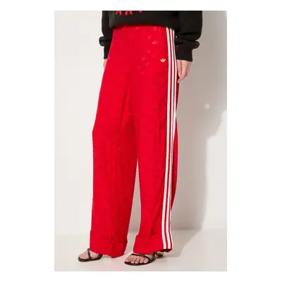 Kalhoty adidas Originals Jaquard Pant dámské, červená barva, široké, high waist, JJ2172