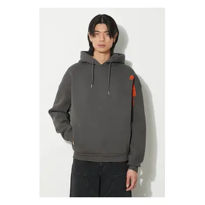 Mikina Alpha Industries Flock Logo Hoody pánská, šedá barva, s kapucí, s potiskem, 146340