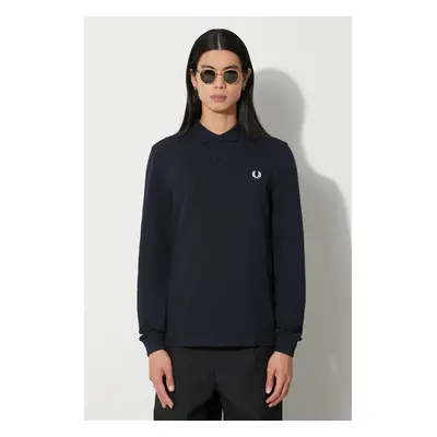 Bavlněné tričko s dlouhým rukávem Fred Perry tmavomodrá barva, s aplikací, M6006.608