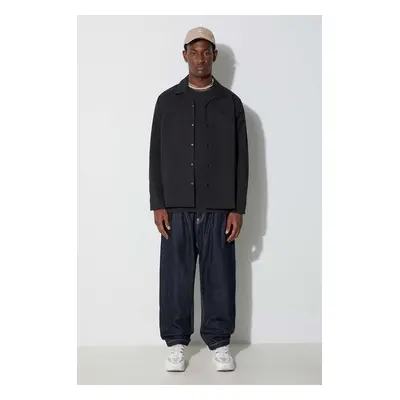 Košile Norse Projects Carsten Solotex Twill pánská, černá barva, relaxed, s klasickým límcem, N4