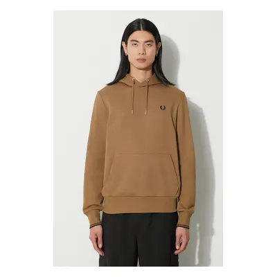 Bavlněná mikina Fred Perry pánská, hnědá barva, s aplikací, M2643.U08