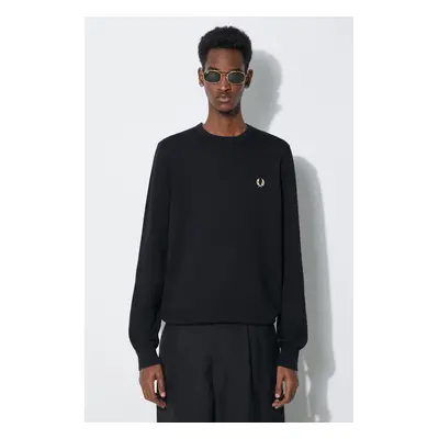 Vlněný svetr Fred Perry Classic Crew Neck Jumper pánský, černá barva, lehký, K9601.198