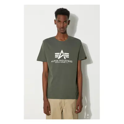 Bavlněné tričko Alpha Industries Basic T-Shirt zelená barva, s potiskem, 100501.142