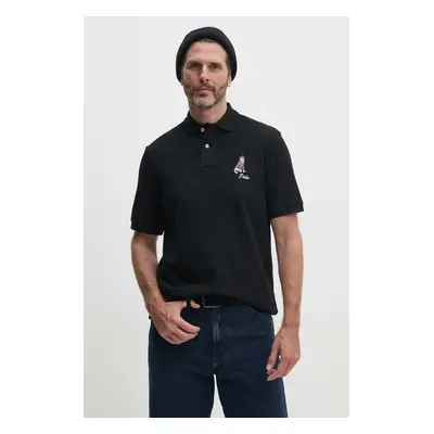 Bavlněné polo tričko Polo Ralph Lauren černá barva, s aplikací, 710953336