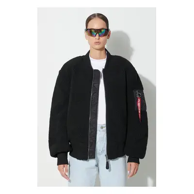 Bomber bunda Alpha Industries Ma-1 Teddy černá barva, přechodná, oversize, 108102.03-Black