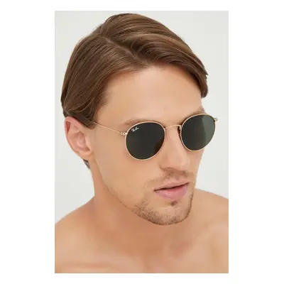 Sluneční brýle Ray-Ban ROUND METAL pánské, zlatá barva, 0RB3447