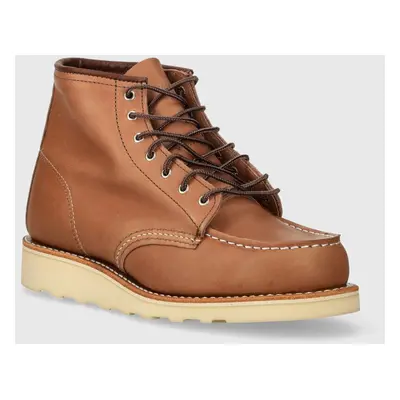 Kožené kotníkové boty Red Wing 6-Inch Moc Toe dámské, hnědá barva, na plochém podpatku, 3426