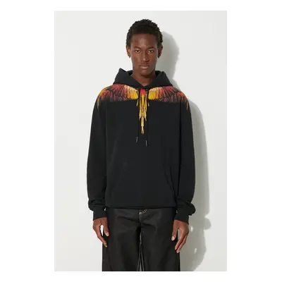 Bavlněná mikina Marcelo Burlon Icon Wings Regular Hoodie pánská, černá barva, s kapucí, s potisk