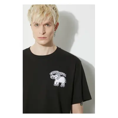 Bavlněné tričko Kenzo Elephant Flag Classic T-Shirt černá barva, s aplikací, FE55TS2724SG.99J