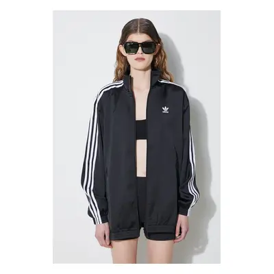 Mikina adidas Originals Loose Satin dámská, černá barva, s aplikací, IU2516