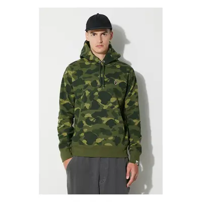 Bavlněná mikina A Bathing Ape pánská, zelená barva, s kapucí, vzorovaná