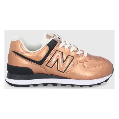 Kožené boty New Balance WL574PX2 zlatá barva, na plochém podpatku, WL574PX2-224