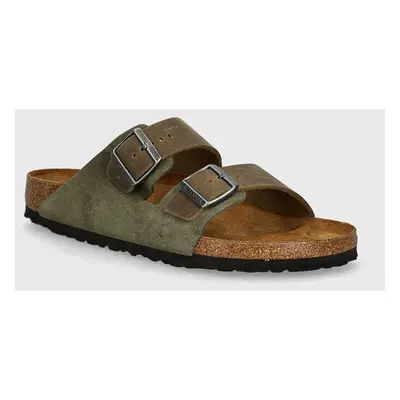 Semišové pantofle Birkenstock Arizona pánské, zelená barva, 1028151