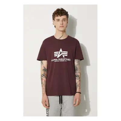 Bavlněné tričko Alpha Industries Basic T-Shirt vínová barva, s potiskem, 100501.21