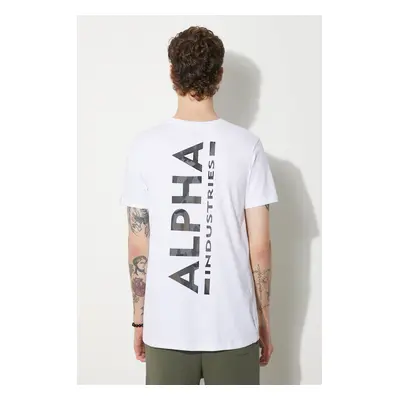 Bavlněné tričko Alpha Industries bílá barva, s potiskem, 128507CP.573-white