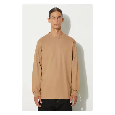 Bavlněné tričko s dlouhým rukávem Carhartt WIP Longsleeve Chase béžová barva, I026392.2GQXX