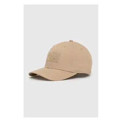 Bavlněná čepice Alpha Industries béžová barva, s aplikací, 168903.14-Sand