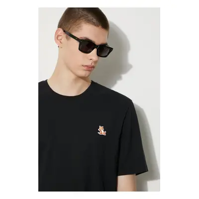 Bavlněné tričko Maison Kitsuné Chillax Fox Patch Regular Tee Shirt černá barva, s aplikací, LM00