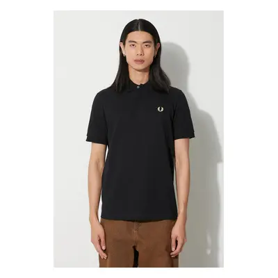 Bavlněné polo tričko Fred Perry černá barva, s aplikací, M3.157