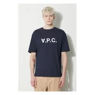 Bavlněné tričko A.P.C. T-Shirt River tmavomodrá barva, s potiskem, COFDW.H26324.IAK