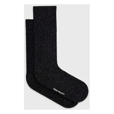 Ponožky s příměsí vlny Norse Projects Bjarki Bjarki Neps Wool Rib Sock šedá barva, N82.0008.1034