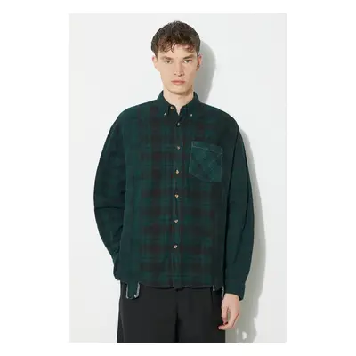 Bavlněná košile Needles Flannel Shirt zelená barva, relaxed, s límečkem button-down, NS303