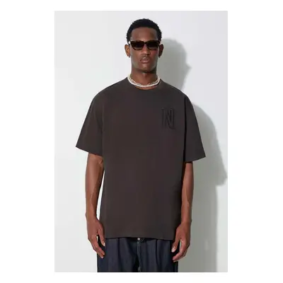 Bavlněné tričko Norse Projects Simon Loose Organic Heavy Jersey N Logo T-Shirt hnědá barva, s ap